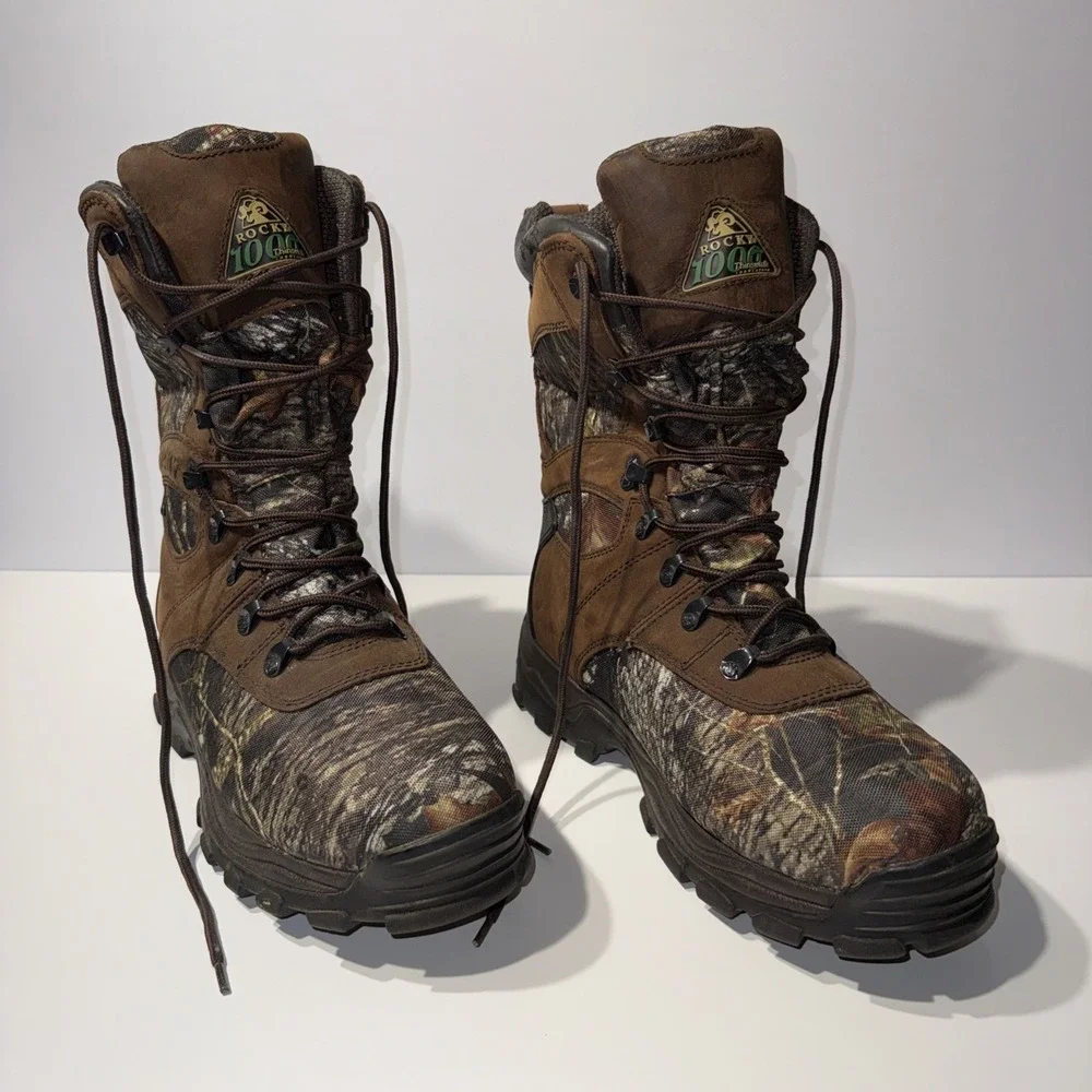 Rocky 1000 Gram Thinsulate Waterproof Hunting Boots Camo Brown Men's Size 11M - Picture 1 of 14